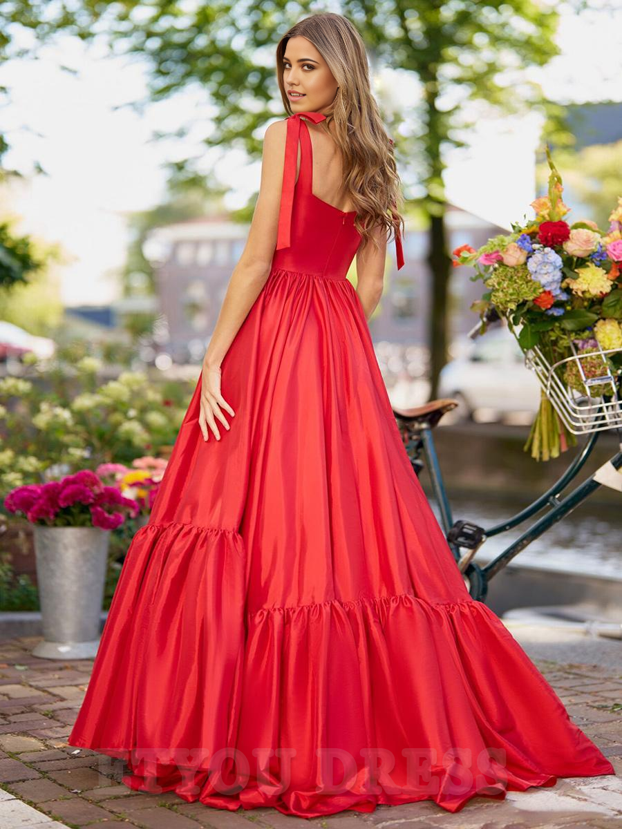 A-Line Sweetheart Neck Satin Sleeveless Ruffles formal dress evening gown Wedding Guest Dresses Prom Dress